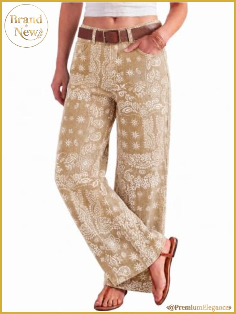 Boho Women's Wide Leg Baggy Jeans High Waist Denim Pants Floral